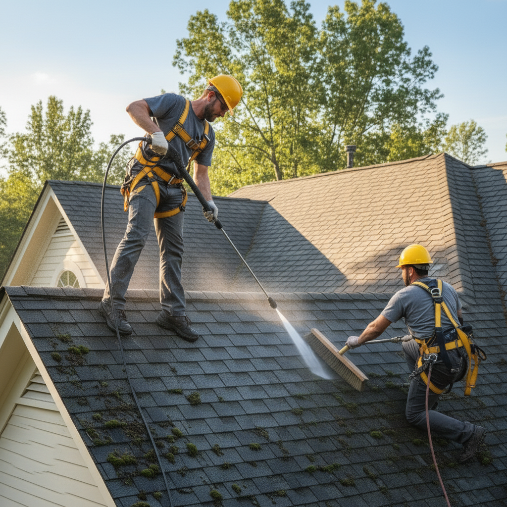 A clean, professionally washed roof